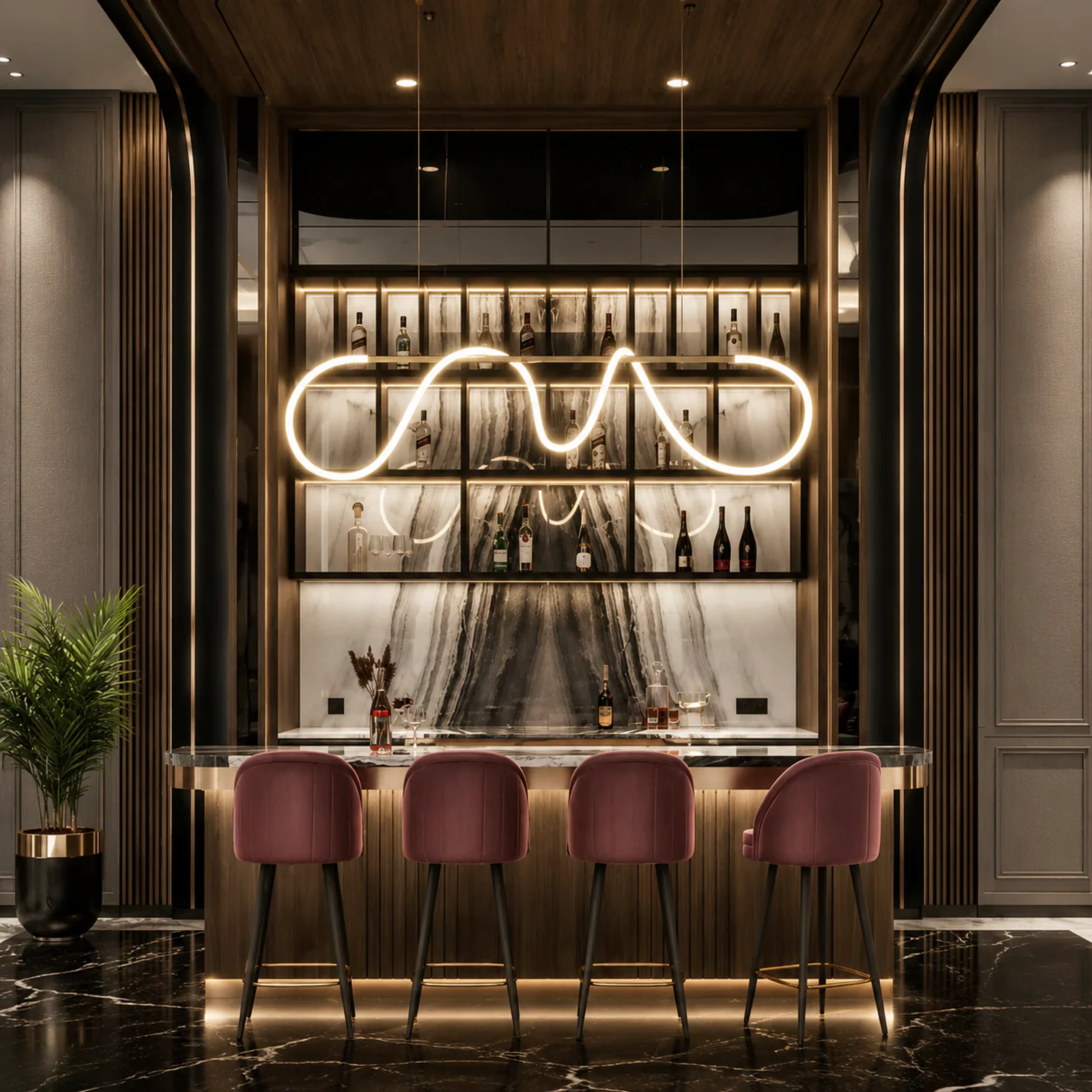 Refined bar interior designed by Desire Interiors